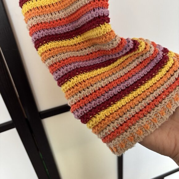 Yellow the Label Womens Crochet Sweater Top Cropped Sz SMALL Hippie Boho Rainbow - Picture 8 of 14